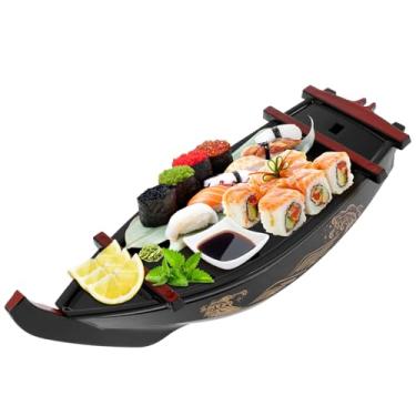 Imagem de Bandeja de servir para sushi, prato de servir de barco de sushi, de plástico, reutilizável, bandeja de sushi, em estilo japonês, bandeja decorativa removível para servir sushi em casa, cozinha