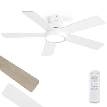 Imagem de Ventiladores de teto de 106 cm com luzes e controle remoto, ventilador de teto interno moderno com motor CC silencioso de 6 velocidades 3CCT, ventilador de teto branco pequeno de perfil baixo para