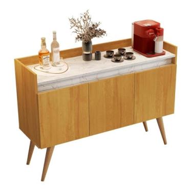 Imagem de Aparador Buffet Gold Marmorizado 3 Portas Pés Madeira Maciça Mel/marmore Branco