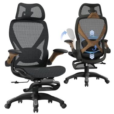 Imagem de ELABEST Cadeira de escritório ergonômica X100 com apoio para os pés, cadeira de mesa grande e alta com braços dobráveis 5D, suporte lombar 3D ajustável, cadeira de computador com encosto alto