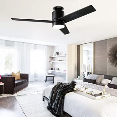 Imagem de Flybull Ventiladores de teto de 132 cm com controle remoto de luzes: Ventilador de teto preto para quarto - Ventilador de teto silencioso de perfil baixo 6 velocidades e luz LED