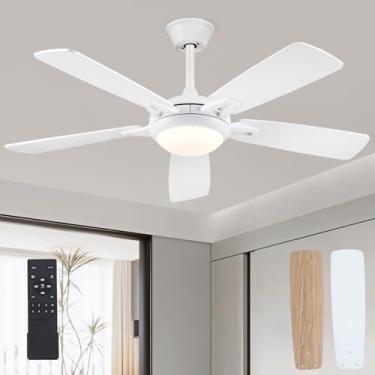 Imagem de Kviflon Ventiladores de teto de 132 cm com luzes e controle remoto, ventilador de teto moderno para quarto, sala de estar, pátio, varanda, 6 velocidades, motor silencioso reversível, lâminas de