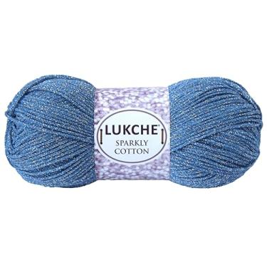 Imagem de Fio de algodão brilhante – 85% algodão / 15% metálico – 99 g, 262 jardas – crochê, tricô e artesanato – fio macio e respirável para projetos de bricolage, roupas de bebê e acessórios (azul - prata) 1