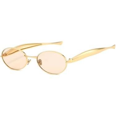 Imagem de AIEYEZO Óculos de sol ovais retrô para mulheres, homens, modernos, armação dourada, óculos de sol de sardinha, adequados para rostos pequenos, Ouro/champanhe, MM