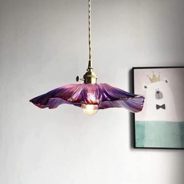 Imagem de 1-luz Lustres De Vidro De Folha De Lótus, Estilo Japonês Moderno Latão Vidro Pendurado Luz Flor Abajur De Vidro Luzes Pendentes Para Ilha De Cozinha, Restaurante, Purple