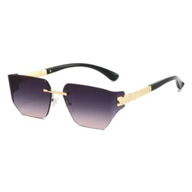 Imagem de Óculos de sol de luxo sem armação, gradiente, feminino, retrô, armação de metal, casual, masculino, para idosos, UV400 (dourado, cinza, rosa)