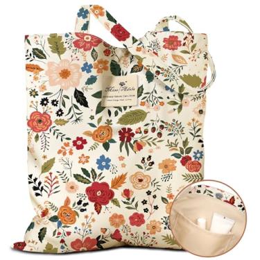 Imagem de Miss Adola Sacola estética feminina – Sacolas reutilizáveis com bolso e fivela magnética, design fofo, bolsa de ombro feminina de tecido de algodão para compras, supermercado, trabalho diário, flor
