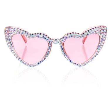 Imagem de Aphumedc Óculos de sol de coração rosa, óculos decorados com strass vintage, acessórios de festa com strass brilhante, presentes de aniversário fofos para mulheres, presentes de chá de panela para