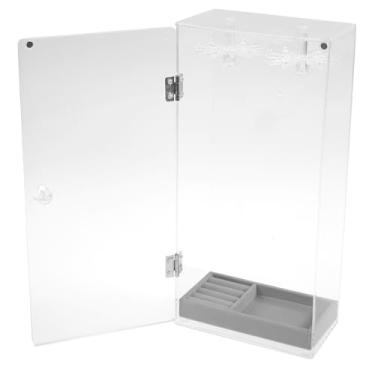 Imagem de ZJRDYYK Organizador de joias de acrílico com 24 ganchos, caixa giratória transparente para colar, brincos, anéis, pulseiras, suporte de colar de acrílico com bandeja de veludo