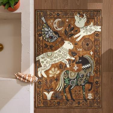 Imagem de jinchan Tapete de área fofo de 5 x 7 cm, lavável, divertido, infantil, marrom, estrelado, boêmio, pequeno, antiderrapante, leve, macio, aconchegante, animal para entrada, berçário, sala de jogos