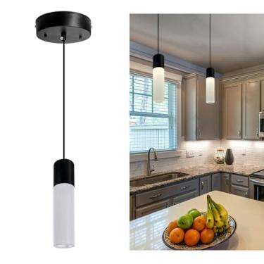 Imagem de Jolux Luz pendente preta de cilindro oco para ilha de cozinha e sala de jantar - luminárias reguláveis 5CCT com design moderno, 8W 2700-5000K, fácil instalação e cintilação (1 pacote)