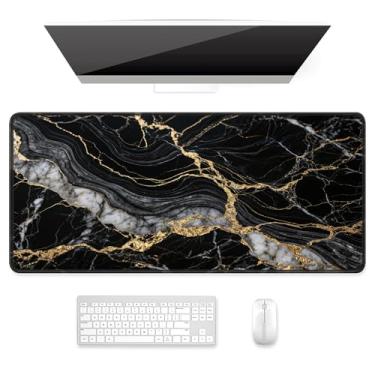 Imagem de Auhoahsil Tapete de mesa, mouse pad ultragrande, mousepad para jogos XXL, lindo tapete de mesa grande estendido tamanho completo para teclado, laptop e computador, 90 x 40 cm, mármore preto