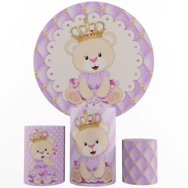 Imagem de Kit Decoração Festa, Painel Ursinhas + Trio Capas De Cilindros (lilás 04 Realeza)