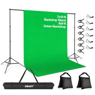 Imagem de EMART Kit de suporte de tela verde para estúdio de vídeo fotográfico de 2 x 3 metros, sistema de suporte de fundo fotográfico com 1,8 x 2,7 m, 100% algodão musselina Chromakey pano de fundo