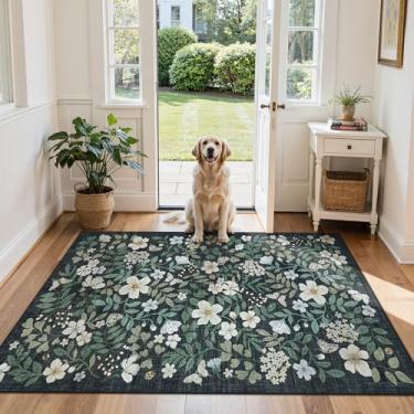 Imagem de Lahome Tapetes pequenos pretos 3x5 para quarto, tapete de entrada macio boho lavável, tapete floral, antiderrapante, pequeno, para interior, leve para entrada, sala de estar, áreas compactas, cozinha
