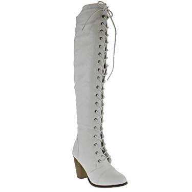 Imagem de Botas femininas de equitação cano alto com cadarço e salto grosso Forever, Branco, 11