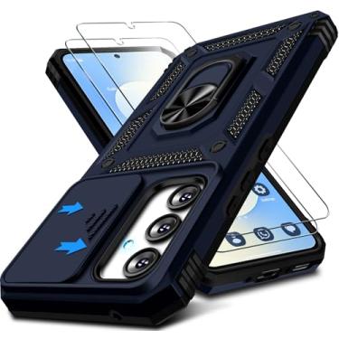 Imagem de Capa para Samsung Galaxy S25 FE: Capa de lente de câmera deslizante embutida | Protetor de tela | Suporte magnético para anel de dedo | Antiderrapante | Proteção contra quedas de grau militar