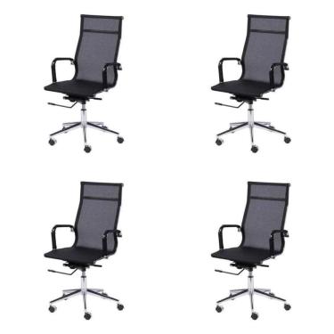 Imagem de Kit 4 Cadeiras para Escritório Presidente Esteirinha Tela Mesh 3303 Or Design Preto