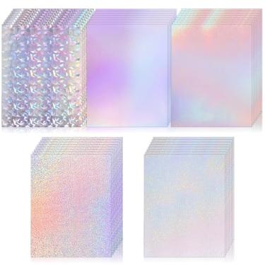 Imagem de Dimeho 120 folhas de papel adesivo holográfico, folhas de laminação de vinil à prova d'água, autoadesivo, sobreposição, película laminada arco-íris transparente, 5 estilos mistos (28 × 21 cm)