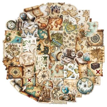 Imagem de Adesivos vintage 100 peças - Adesivos de mapa do tesouro pirata e mitologia grega | Vinil de aventura medieval para álbuns, suprimentos de diário de lixo | Dark Academia e decoração efêmera gótica