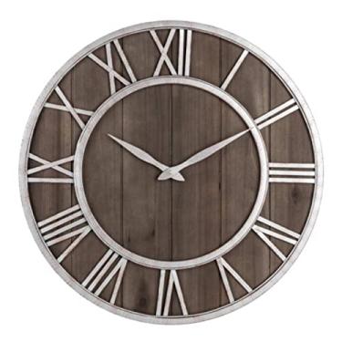 Imagem de XFNVXC Relógio de parede para quarto relógio de parede de madeira maciça de metal silencioso quartzo rústico antigo relógios de madeira para decoração de sala de estar relógio de parede para sala de