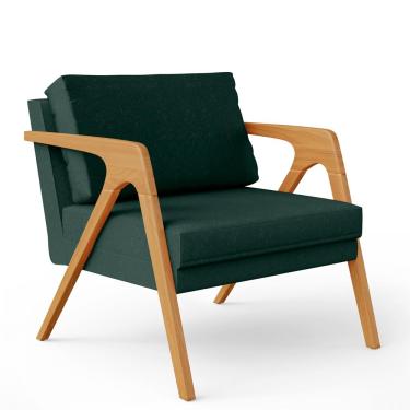 Imagem de Poltrona Decorativa Para Sala Estar Pietra Estrutura De Madeira L02 Linho Verde Musgo - Lyam Decor