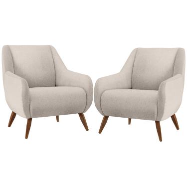 Imagem de Kit 02 Poltronas Decorativa Fixa Pés de Madeira Paloma D02 Linho Cru C-443 - Lyam Decor