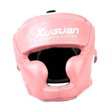 Imagem de oshhni Boxing Capacete de testa e proteção da orelha Equipamento para adultos Capacete de treinamento de proteção da cabeça de cobertura total para, Rosa, L