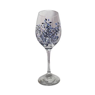 Imagem de Taça De Vidro Grande 490Ml Vinho Água Flor Azul