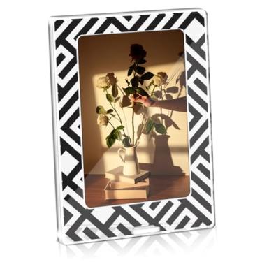 Imagem de Moldura acrílica 10 x 15 cm, estilo moderno, porta-retratos de acrílico com padrão moderno para mesa ou mesa, serve para fotos de 10 x 15 cm