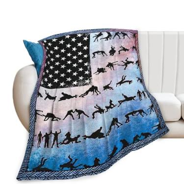 Imagem de Cobertor de luta livre com bandeira americana, cobertor super macio, flanela, leve, fofo, felpudo, felpudo, cobertor esportivo, presentes para lutadores, meninos, homens, mulheres, meninas, crianças