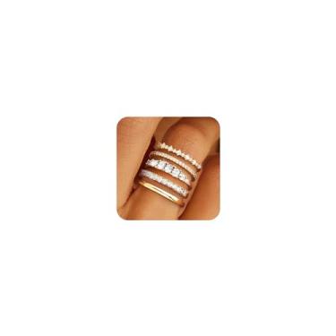 Imagem de FROLOVER Anéis empilháveis de prata/ouro para mulheres, não manchados, modernos, delicados, banhados a ouro 14 K, conjunto de anéis de polegar de zircônia cúbica empilháveis, minimalistas, alianças de