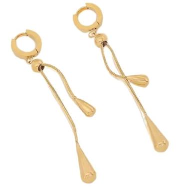 Imagem de Brincos de gota d'água dourada com borla de corrente longa, brinco de gota de água, fivela de orelha que não desbota, presente de dia dos namorados, casamento, dia das mães