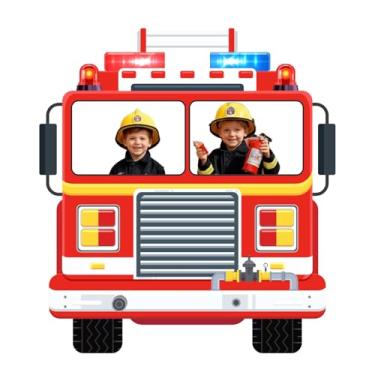 Imagem de Moukeren Banner de porta de caminhão de bombeiros bombeiro decoração de festa de aniversário adereços de foto banner de fundo de bombeiro 59 polegadas placa de fundo grande para aniversário chá de