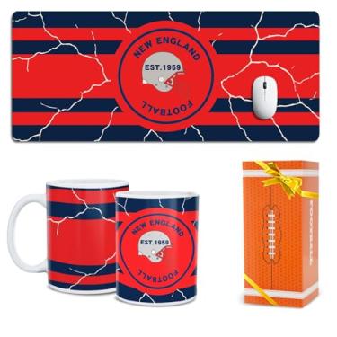 Imagem de Conjunto de xícara de café para fãs de futebol e mouse pad grande com tema New England XXL Tapete de mesa Merch Shop Homens Mulheres Equipamento Esportivo Vestuário Patriota Team Decor Dad Boyfriend
