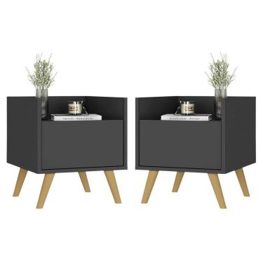 Imagem de Kit Com 2 Mesas De Cabeceira 40 Cm Com Pés Retrô Multimóveis Mp4044 Preta/Natural