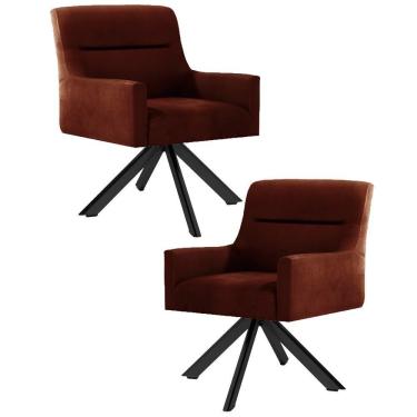 Imagem de Kit 2 Poltronas Decorativas Giratórias Base Eiffel Preto Angel Veludo C-417 Malbec - Domi