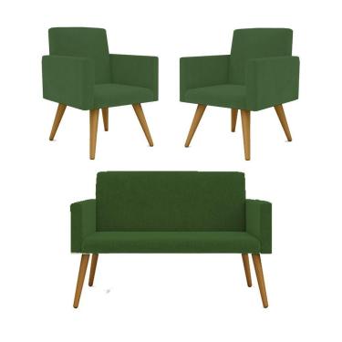 Imagem de Kit Namoradeira + 2 Poltronas Decorativas Sala ? verde