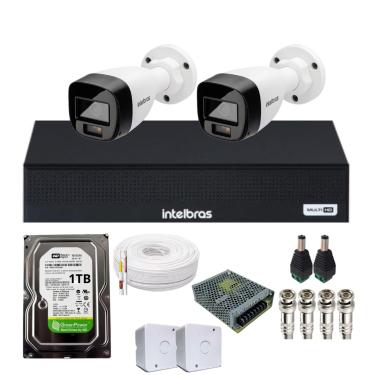Imagem de Kit 2 Câmeras Intelbras 1120b Full Color, Dvr 4ch Mhdx 1004c  Hd 1 tb