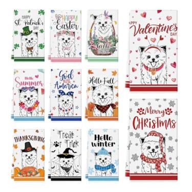 Imagem de Ciazoxa 11 peças de toalhas de cozinha da Pomerânia 35,5 x 53,3 cm, toalha de prato de cachorro, pano de prato de cozinha, toalhas de mão fofas para banheiro, decoração de casa, Natal, dia das mães