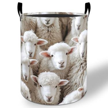 Imagem de Cesto de lavanderia fofo de ovelha 50 x 40 cm, balde de armazenamento de roupas Oxford dobrável à prova d'água para quarto, banheiro, quarto, berçário, organizador de brinquedos, presentes para