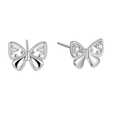 Imagem de Brincos de cartilagem pequenos de borboleta delicada de 18 g para mulheres, prata esterlina 925, mini laço de cristal, em forma de laço, poste, elegante, piercing de orelha, casamento, aniversário