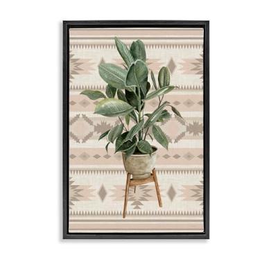 Imagem de Stupell Industries Aztec Planter Lush Plant Brown Framed Floater Canvas Wall Art, design por Cindy Jacobs, 78 x 53 cm