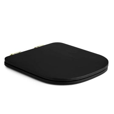 Imagem de Assento Poliester Soft Close Piano Preto Fosco Para Vaso Deca Com Ferragem Dourada