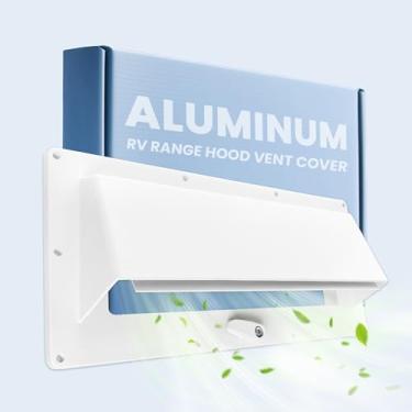 Imagem de Gloppers Capa de alumínio para exaustor de fogão RV, profundidade de escape de alcance ajustável com amortecedor de travamento - Substituição para trailers de viagem, motorhomes, inclui fita butílica