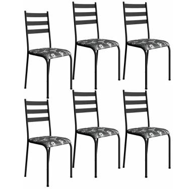 Imagem de Kit 6 Cadeiras 541 Sala Jantar Cozinha Pés Aço Tubular Floral Preto