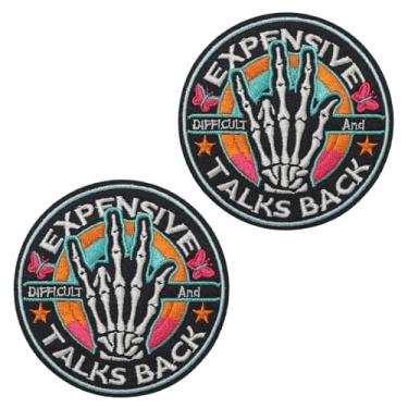 Imagem de 2 peças Expensive Difficult and Talks Back Esqueleto Patch Hook & Loop Patch tático bordado emblema engraçado aplique acessórios de roupas adesivos para colete, boné, jaqueta, chapéus, mochilas
