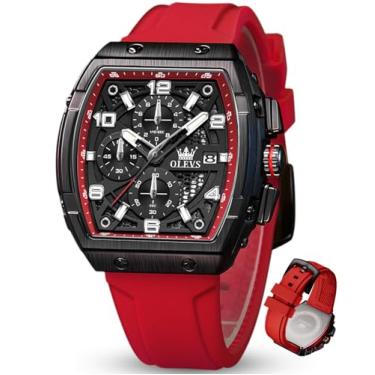 Imagem de OLEVS Relógios masculinos luxuosos, vestidos de rosto grande, pulseira de silicone, à prova d'água, cronógrafo, analógico, quartzo, casual, relógio de pulso masculino (pulseira preta/vermelha/branca