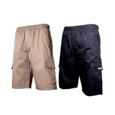 Imagem de Kit 2 Bermudas Brim Sarja Extra Plus Size Masculino Elástico Cordão Cargo 5 bolsos Uniforme-Masculino