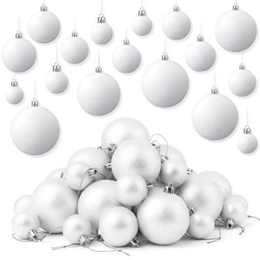 Imagem de Baderke 36 peças, 4 tamanhos, enfeites de bola de Natal, decoração de árvore de Natal, bola com laço para pendurar e corda, guirlanda de festa de fim de ano, decoração de casa (branco, brilhante)